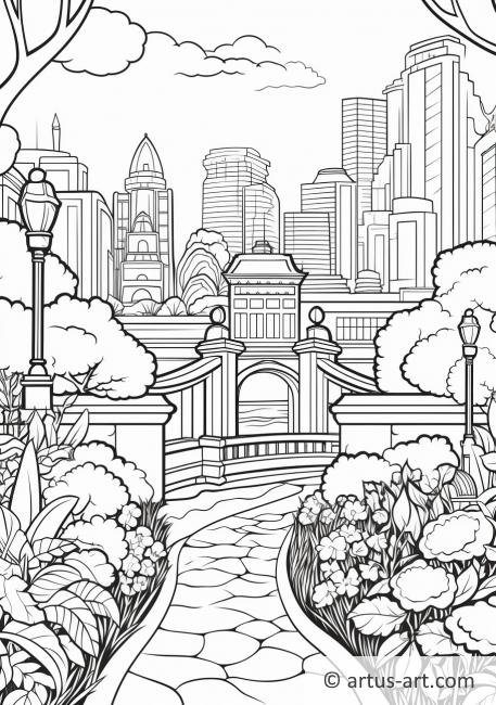 Page de coloriage du jardin du parc de la ville